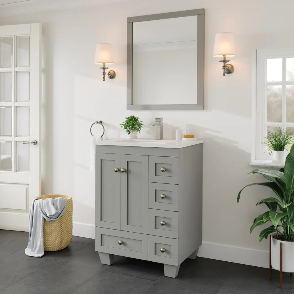 Lifestyle image of gray Eviva Acclaim 24" single sink vanity in a bathroom setting