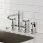 Kingston KS7277BEXBS Essex Bridge Kitchen Faucet with Brass Sprayer, Brushed Brass on a kitchen countertop.