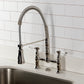 Kingston Brass GS1273BPL Bel-Air Double-Handle Deck-Mount Pre-Rinse Bridge Kitchen Faucet, Antique Brass with polished finish