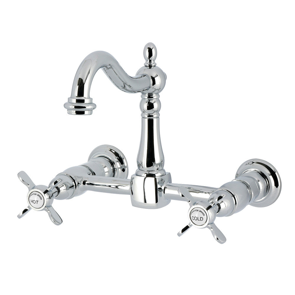 Kingston KS1263BEX Essex Two-Handle Wall Mount Bridge Kitchen Faucet, Antique Brass