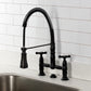 Kingston Brass GS1273BEX Essex Double-Handle Deck-Mount Pre-Rinse Bridge Kitchen Faucet, Antique Brass in black finish