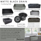 Nantucket matte black extended flange drain shown in fireclay sinks