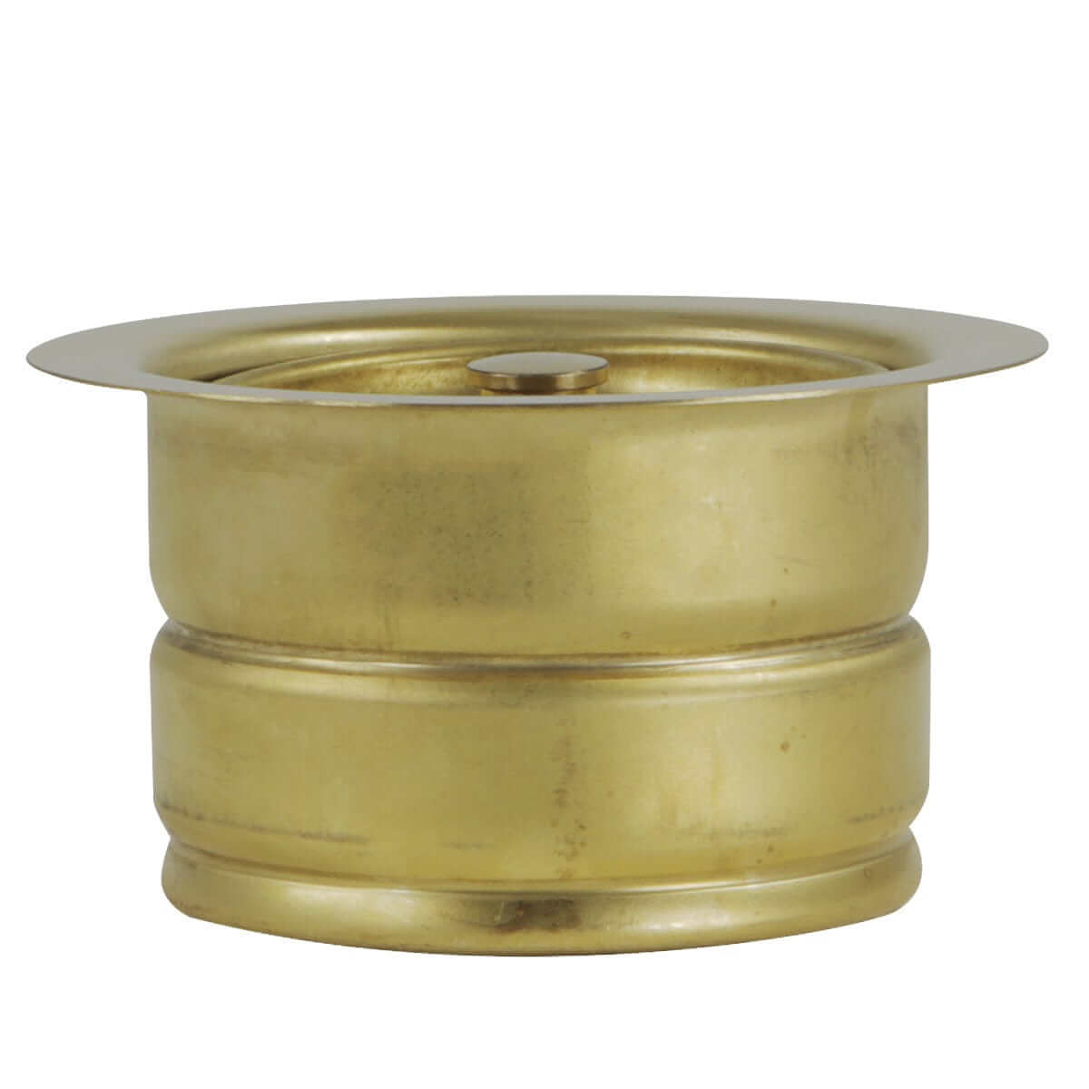 Nantucket Sink 3.5" Extended Flange Disposal Kitchen Drain in Brass - 3.5EDF-PB with a decorative brass finish.