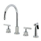 Kingston Brass KS8723KNLBS Convergent Double-Handle Widespread Kitchen Faucet with Knurled Handle and Brass Sprayer, Antique Brass