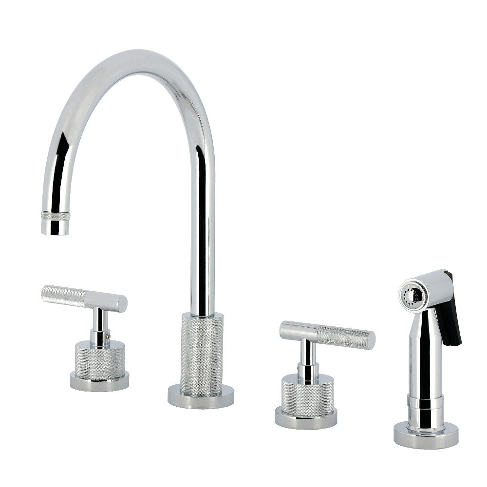 Kingston Brass KS8723KNLBS Convergent Double-Handle Widespread Kitchen Faucet with Knurled Handle and Brass Sprayer, Antique Brass