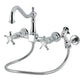 Kingston KS1243NXBS Hamilton Two-Handle Wall Mount Bridge Kitchen Faucet with Brass Sprayer, Antique Brass in Polished Chrome finish.