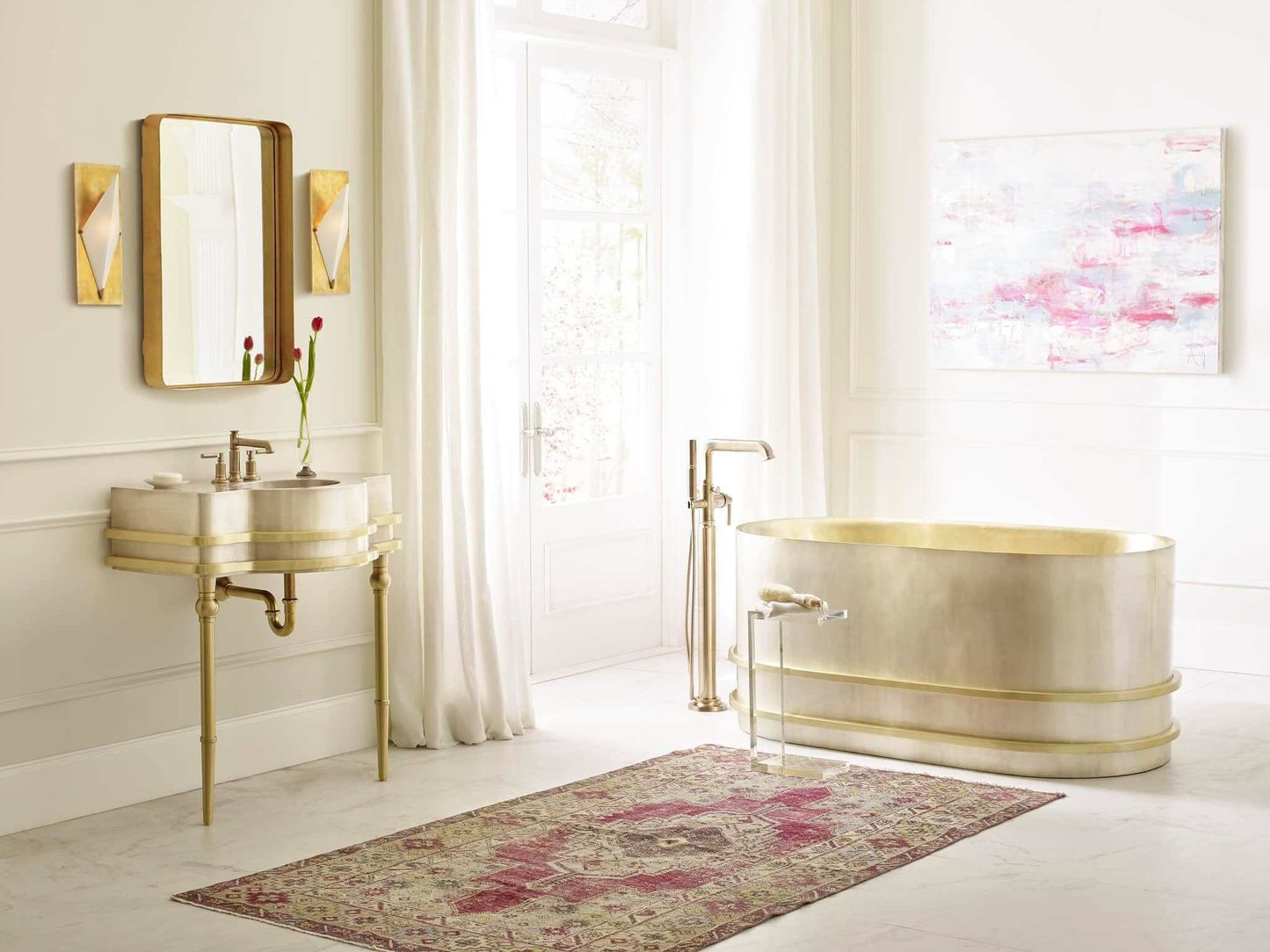 Thompson Traders Quintana Vanity - KCV32 in a luxurious bathroom setting with elegant decor and finishes.