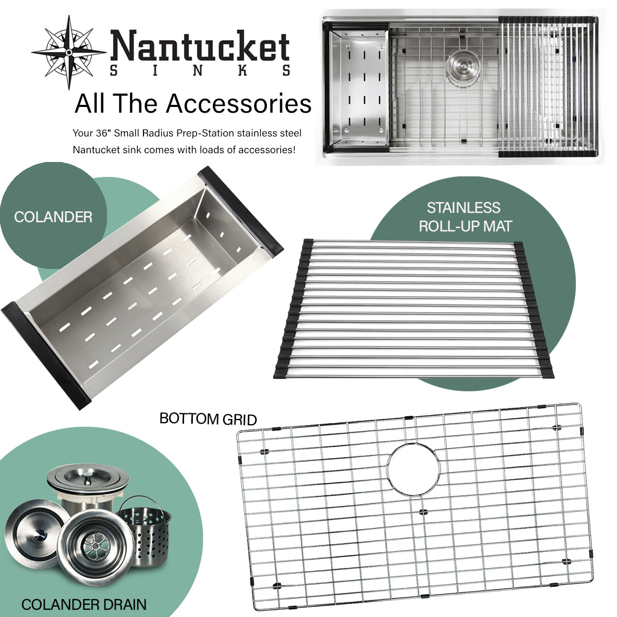 Nantucket SR-PS-3620-16 prep station sink included accessories
