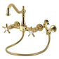 Kingston KS1243NXBS Hamilton Two-Handle Wall Mount Bridge Kitchen Faucet with Brass Sprayer, Antique Brass