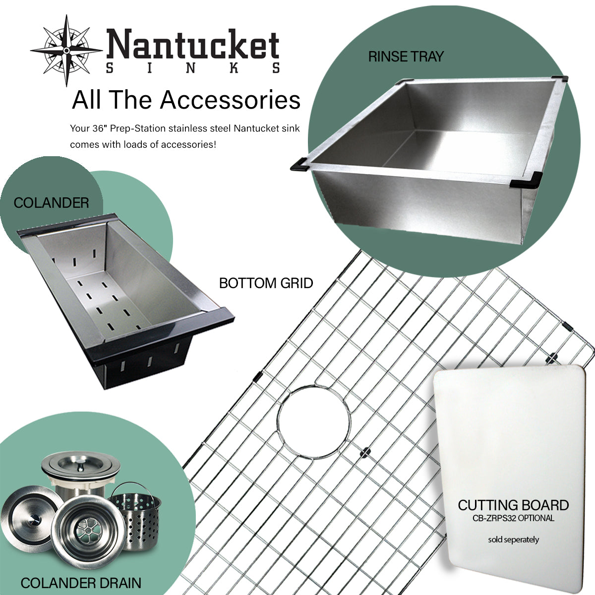 Nantucket 36 x 20 prep station sink included accessories