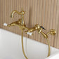 Kingston KS2443PLBS Heritage Two-Handle Wall Mount Bridge Kitchen Faucet with Brass Sprayer, Antique Brass
