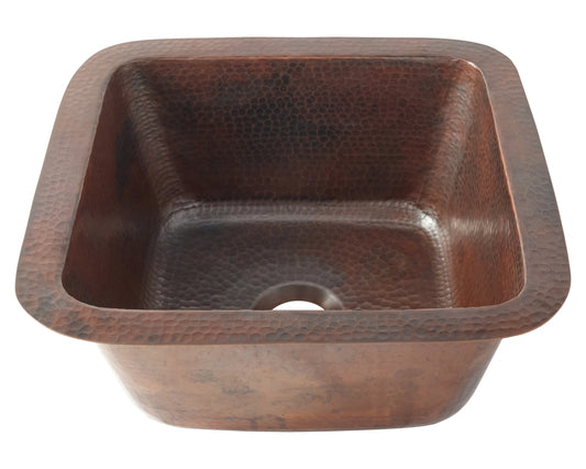 Thompson Tamayo hand-hammered aged copper bar and prep sink 3SBC, view from above