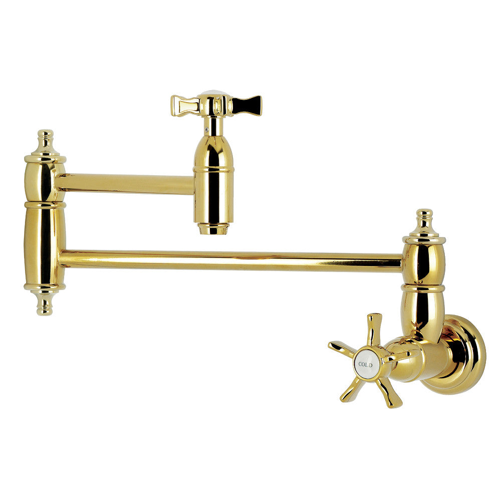 Kingston Brass KS3103NX Hamilton Wall Mount Pot Filler Faucet, Antique Brass with foldable swing arms