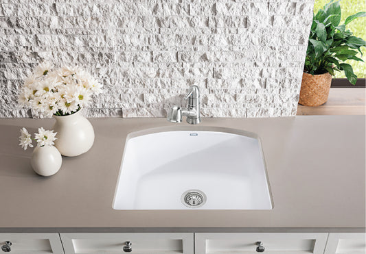 BLANCO Diamond SILGRANIT 24" Single Bowl Undermount Kitchen Sink installed in a modern kitchen countertop setting.