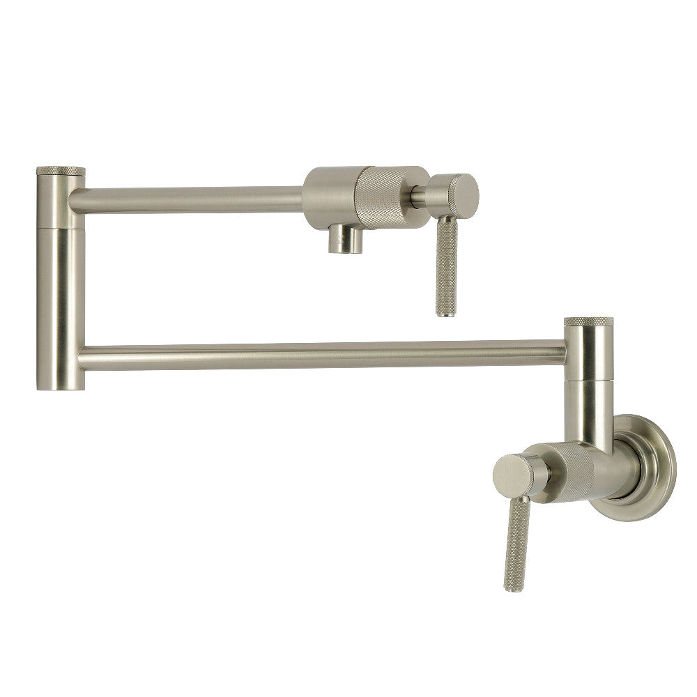 Kingston Brass KS4103KNL Convergent Wall Mount Pot Filler Faucet with Knurled Handle, Antique Brass in Brushed Nickel finish