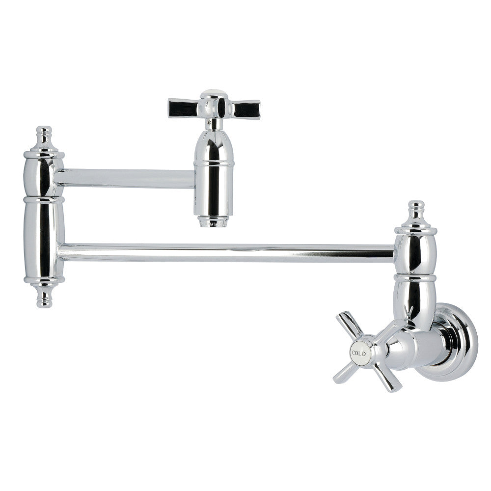 Kingston Brass KS3103ZX Millennium Wall Mount Pot Filler Faucet, Antique Brass with foldable swing arms and polished chrome finish