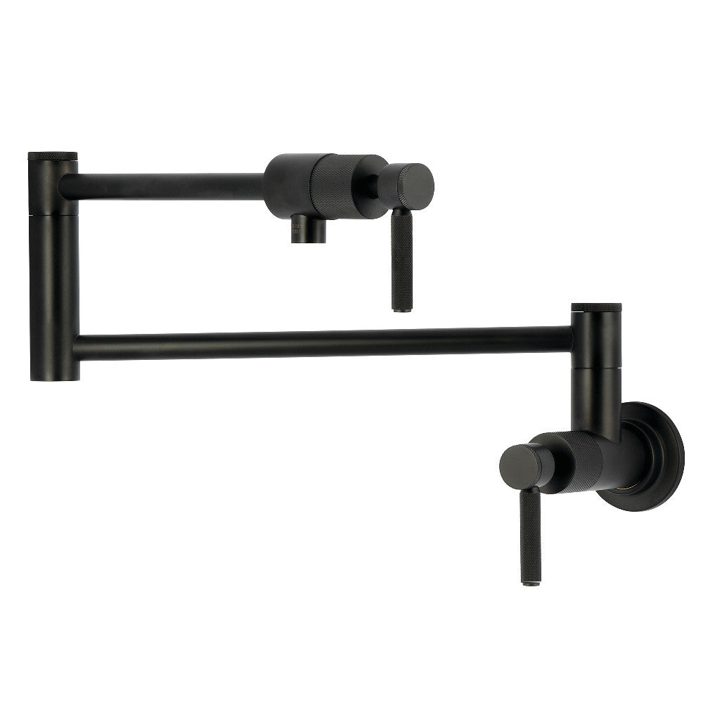 Kingston Brass KS4103KNL Convergent Wall Mount Pot Filler Faucet with Knurled Handle, Antique Brass in matte black finish