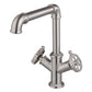 Kingston LS6503CG Fuller Two-Handle Single-Hole Kitchen Faucet, Brushed Brass in brushed nickel finish.