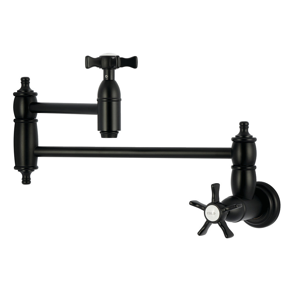 Kingston Brass KS3103NX Hamilton Wall Mount Pot Filler Faucet, Antique Brass with matte black finish
