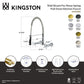 Kingston Brass GS1243BEX Essex Double-Handle Wall-Mount Pre-Rinse Bridge Kitchen Faucet, Antique Brass with detailed specs.