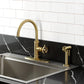 Kingston Brass KSD2433RNK Levante Single-Handle Kitchen Faucet, Antique Brass with side spray.