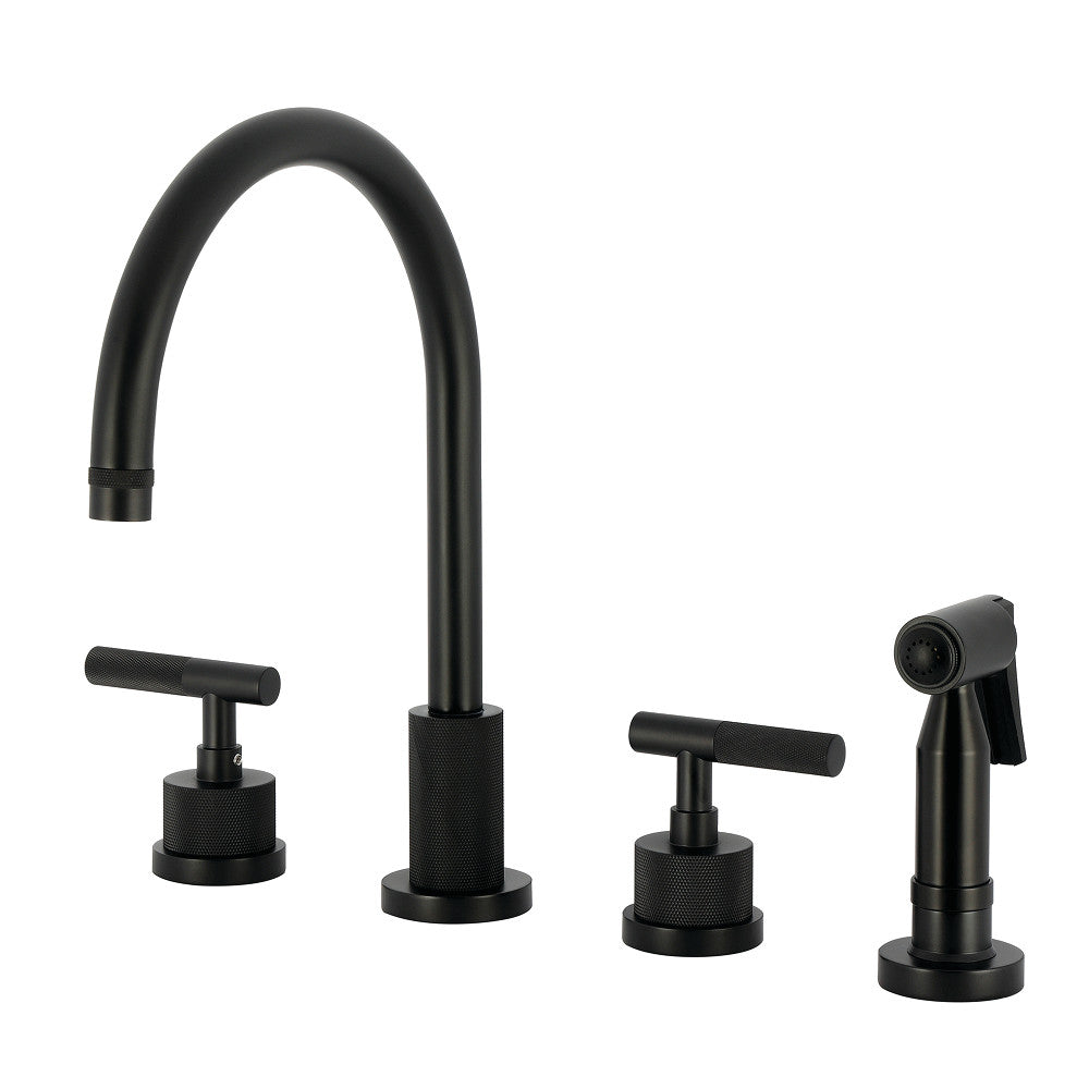 Kingston Brass KS8723KNLBS Convergent Double-Handle Widespread Kitchen Faucet with Knurled Handle and Brass Sprayer, Antique Brass