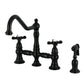 Kingston KS3277BEXBS Essex Bridge Kitchen Faucet with Brass Sprayer, Brushed Brass in matte black finish