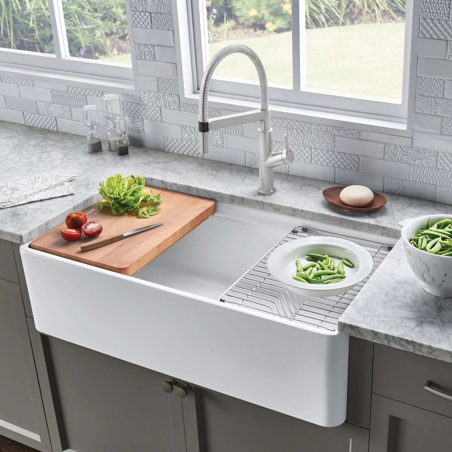 Blanco Profina 36" Fireclay Farmhouse Sink with step-rim feature for accessories