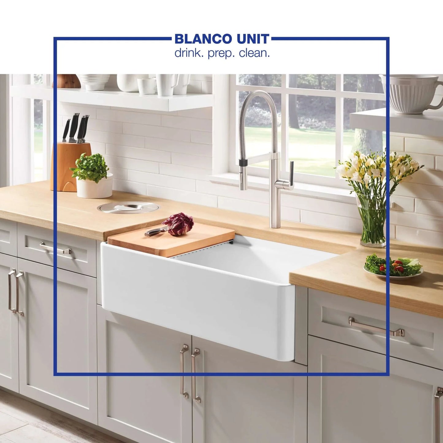 Product brochure for Blanco Profina 36" farmhouse workstation sink