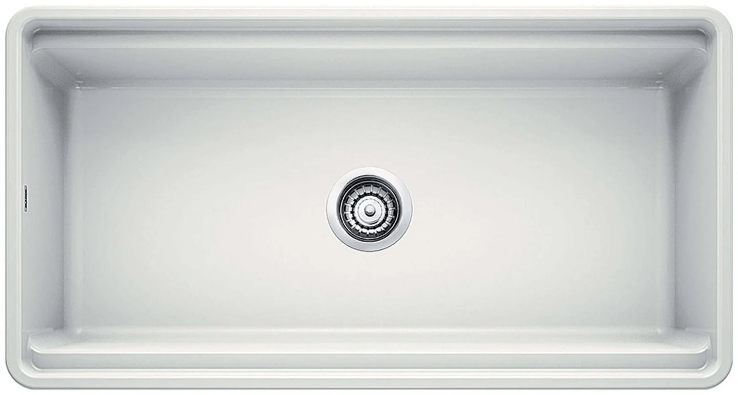Blanco Profina 36" Sink - unistalled, top view showing drain placement and workstation ledge