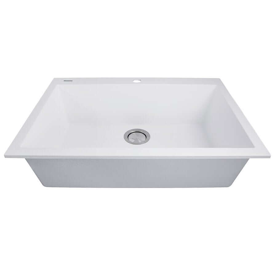 Front view of Nantucket 27" Single Bowl Dualmount Granite Composite Kitchen Sink in White