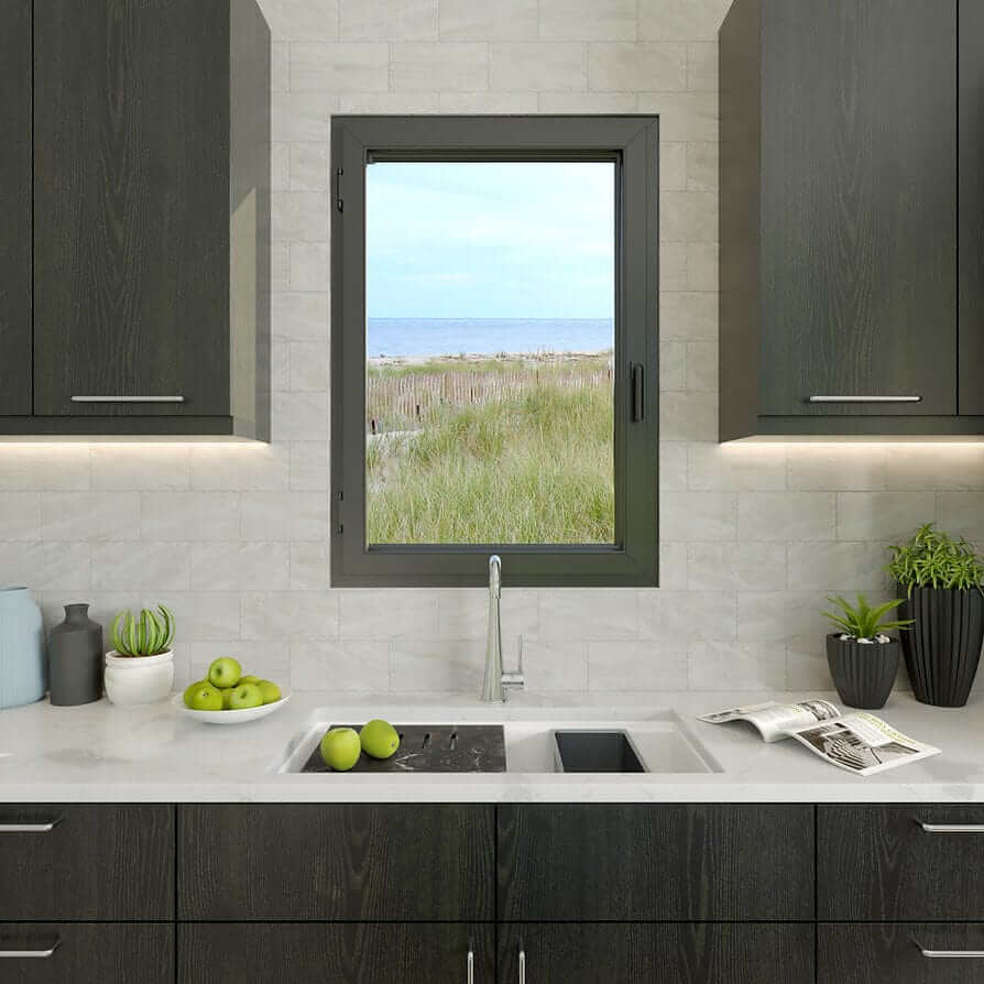 Nantucket 34" White Granite Composite Nano Workstation Undermount Kitchen Sink - PR3419-W-UM in a modern kitchen setting.