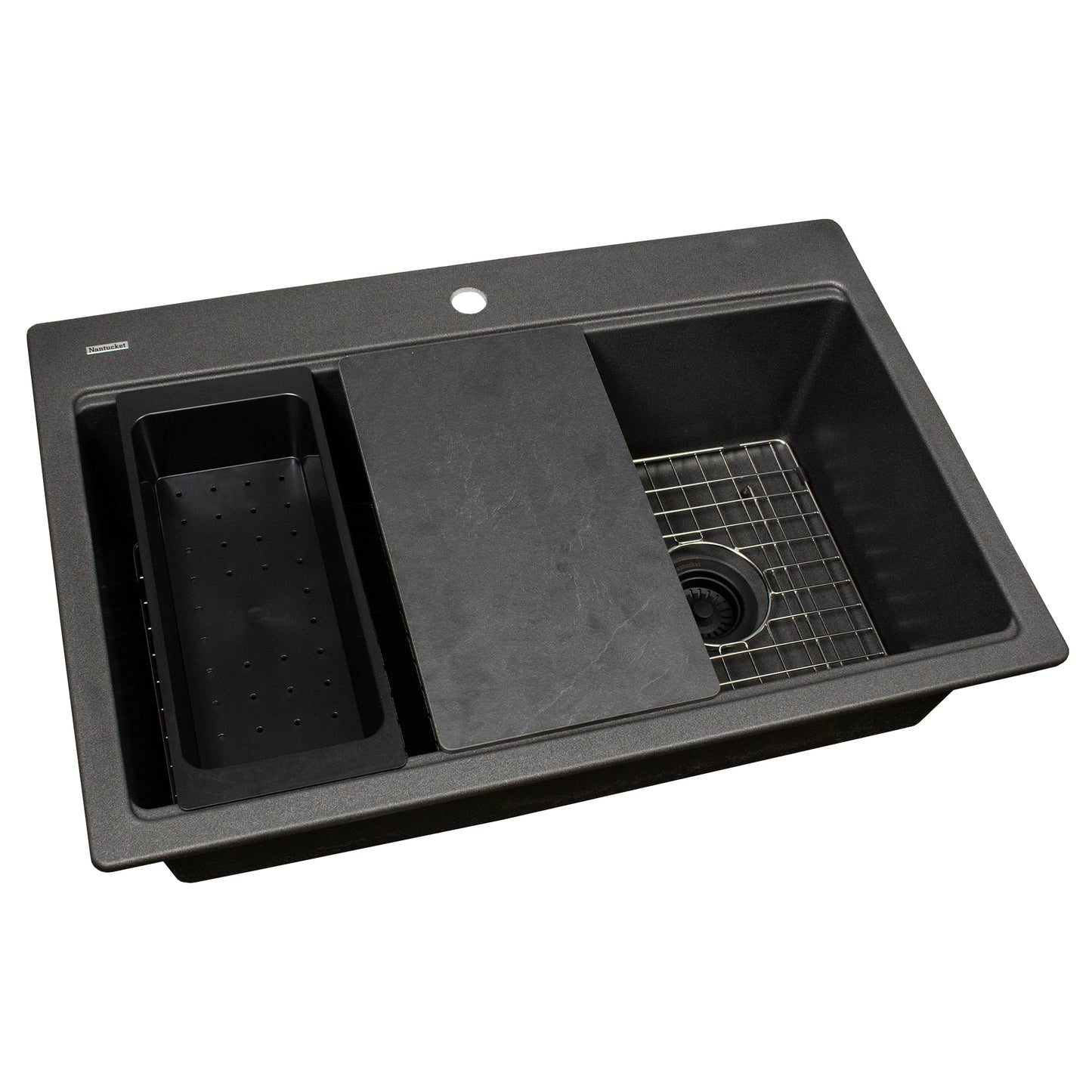 Nantucket PR3322PS-BL black granite workstation sink, view 6