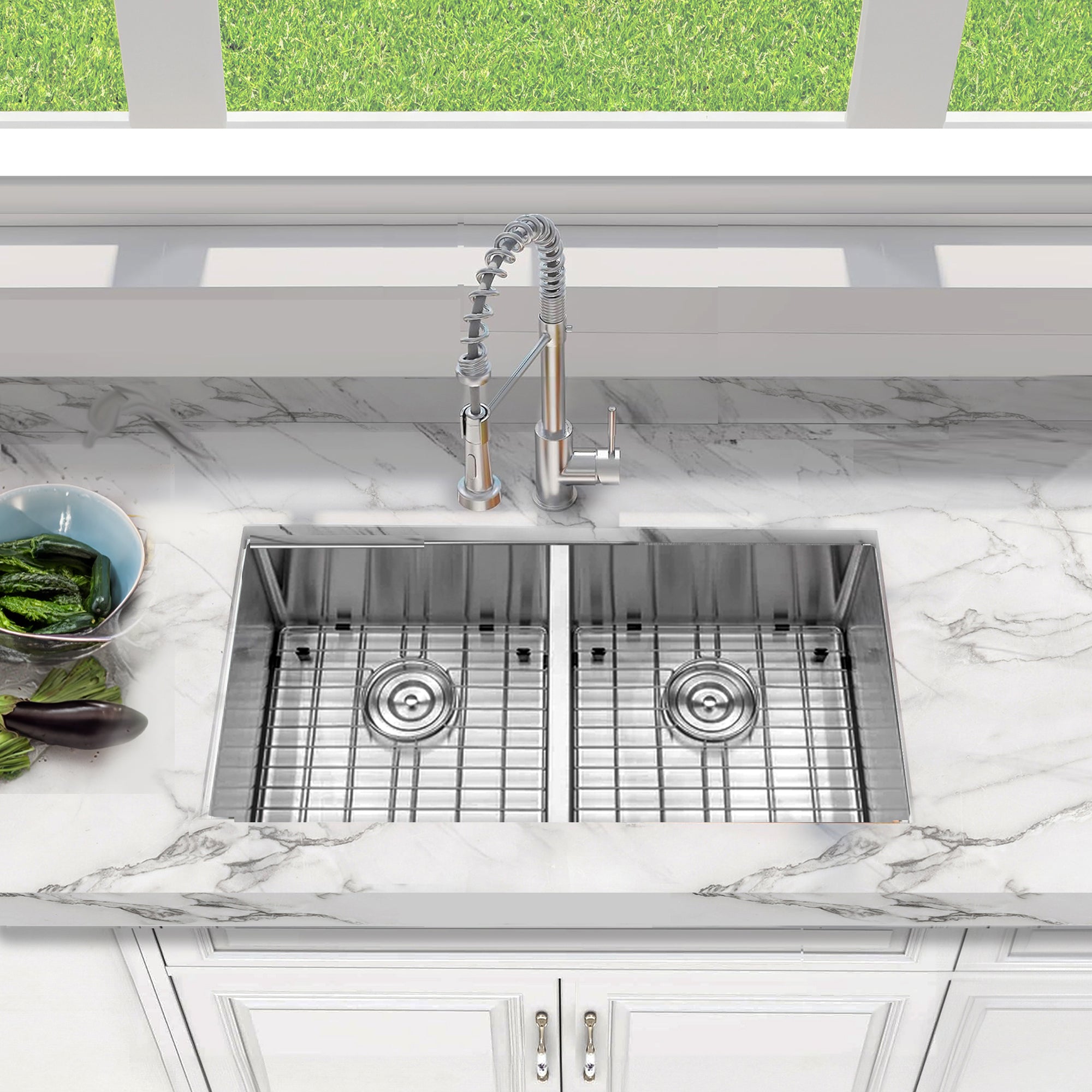 Nantucket SR3219-DE-16 double bowl stainless steel sink, view 6
