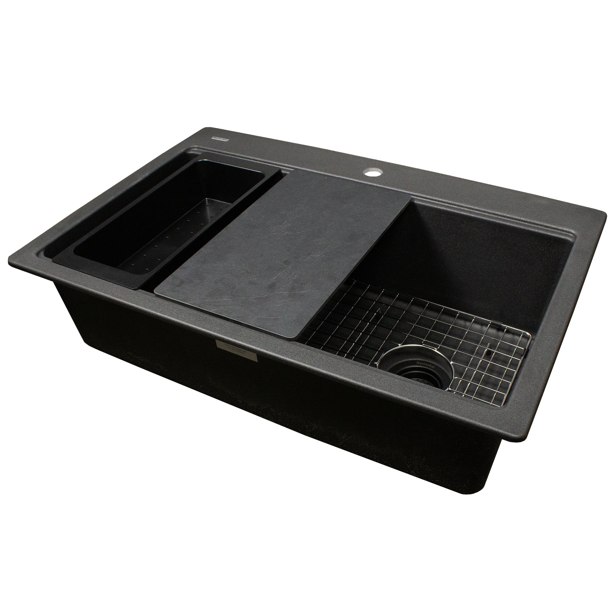 Nantucket PR3322PS-BL black granite workstation sink, view 8