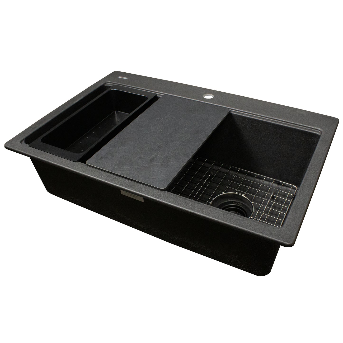 Nantucket PR3322PS-BL black granite workstation sink, view 8