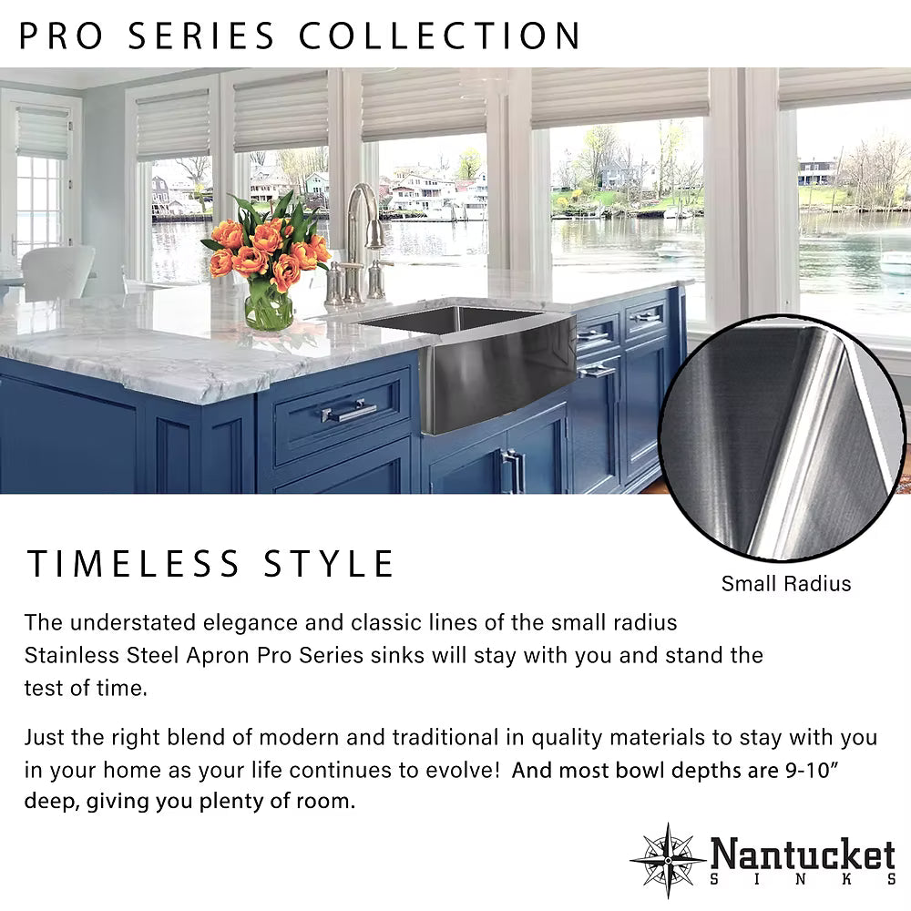 Nantucket 33" Pro Series Small Radius Farmhouse Apron Front Stainless Steel Sink - Apron332210-SR-16