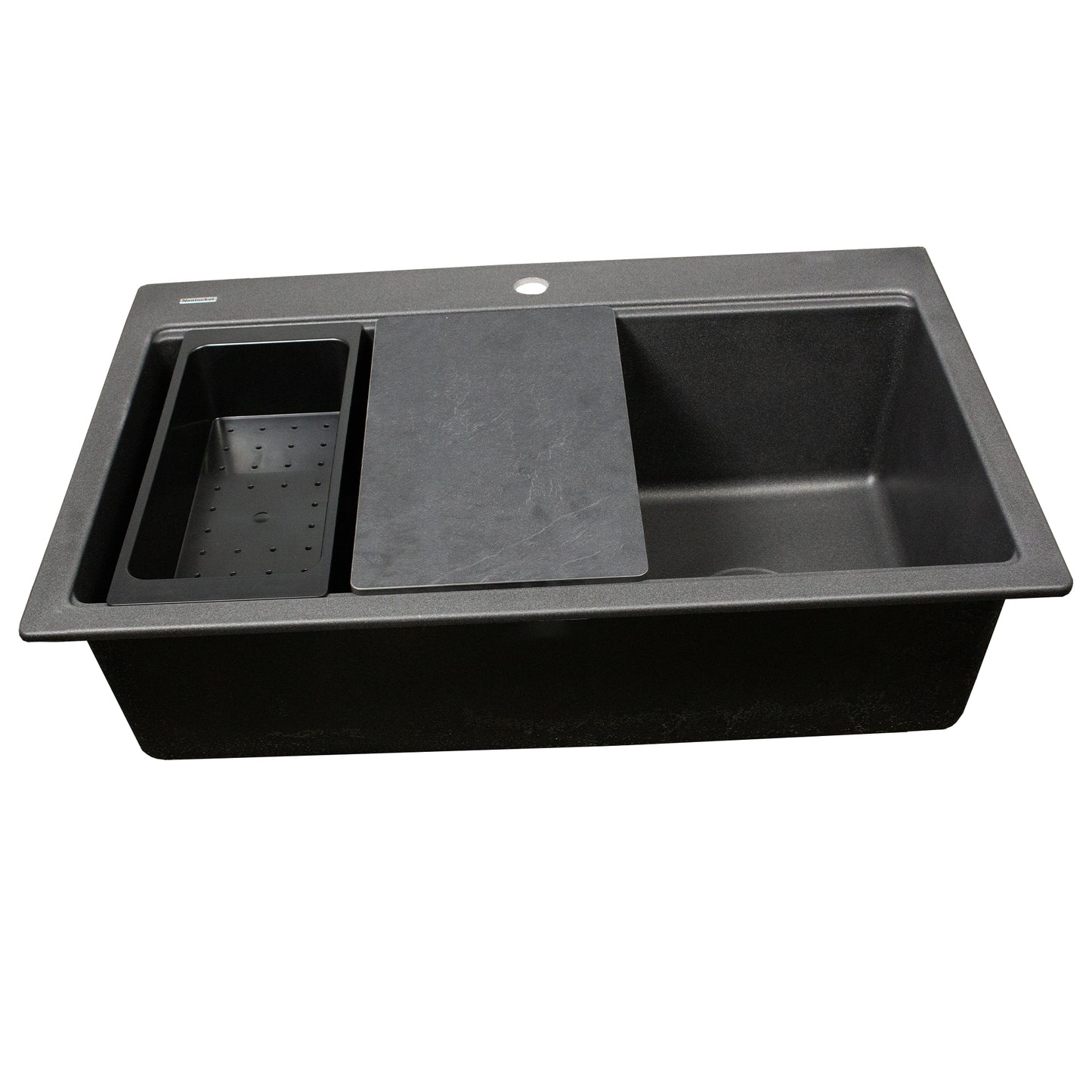 Nantucket PR3322PS-BL black granite workstation sink, view 5