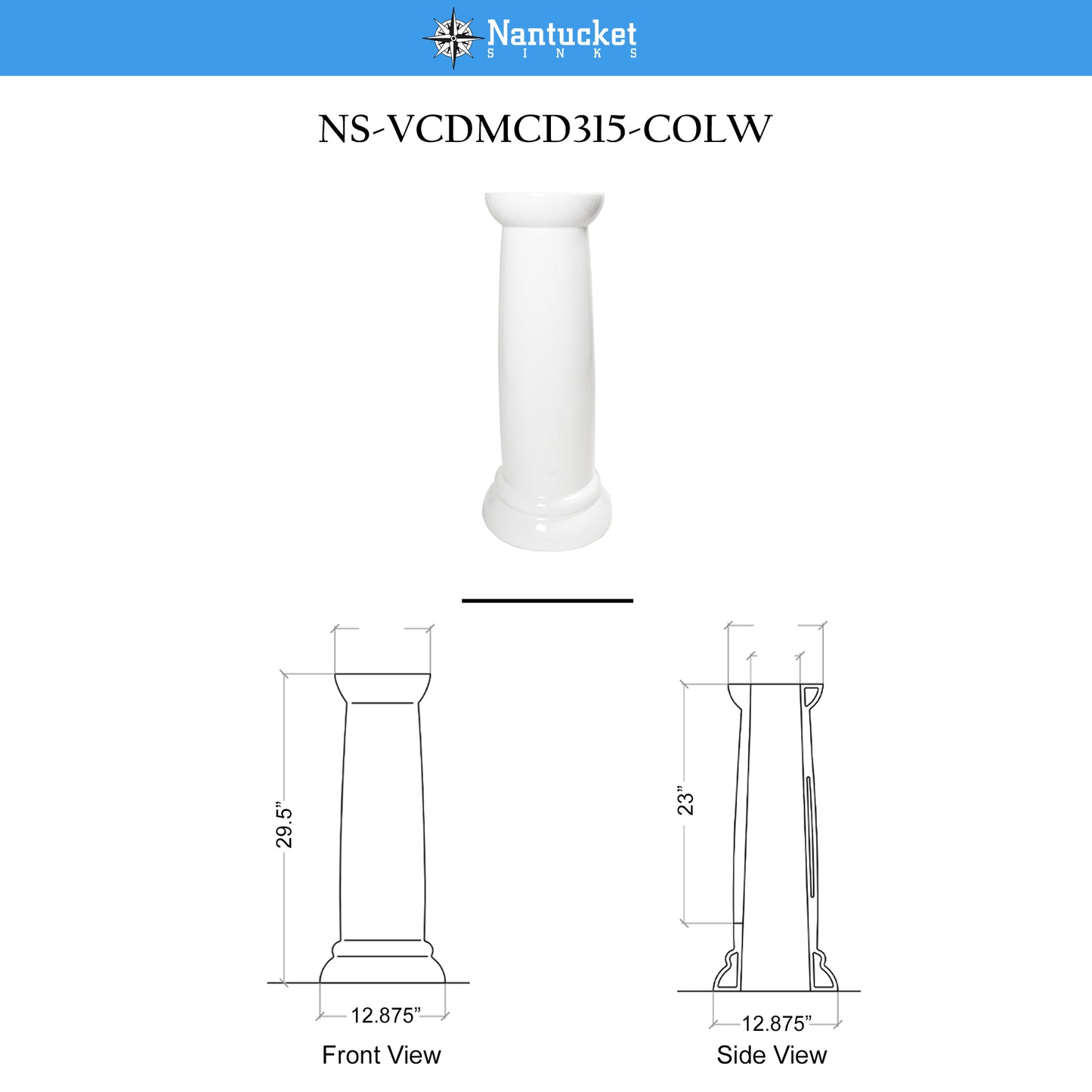 Nantucket NS-VCDMCD315-COLW Victorian fireclay pedestal, view 6