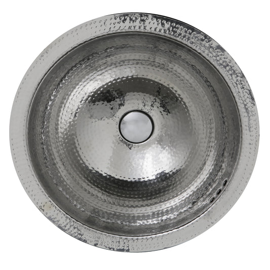 Nantucket 16.875-inch Hand Hammered Stainless Steel Round Undermount Bathroom Sink with Overflow RLS-OF, view 2