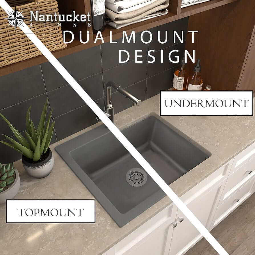 Nantucket 27" Single Bowl Dualmount Granite Composite Kitchen Sink - PR2720-DM-TI