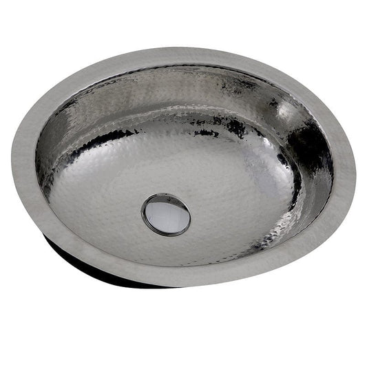 Nantucket Hand Hammered Stainless Steel Oval Undermount Bathroom Sink With Overflow - OVS-OF