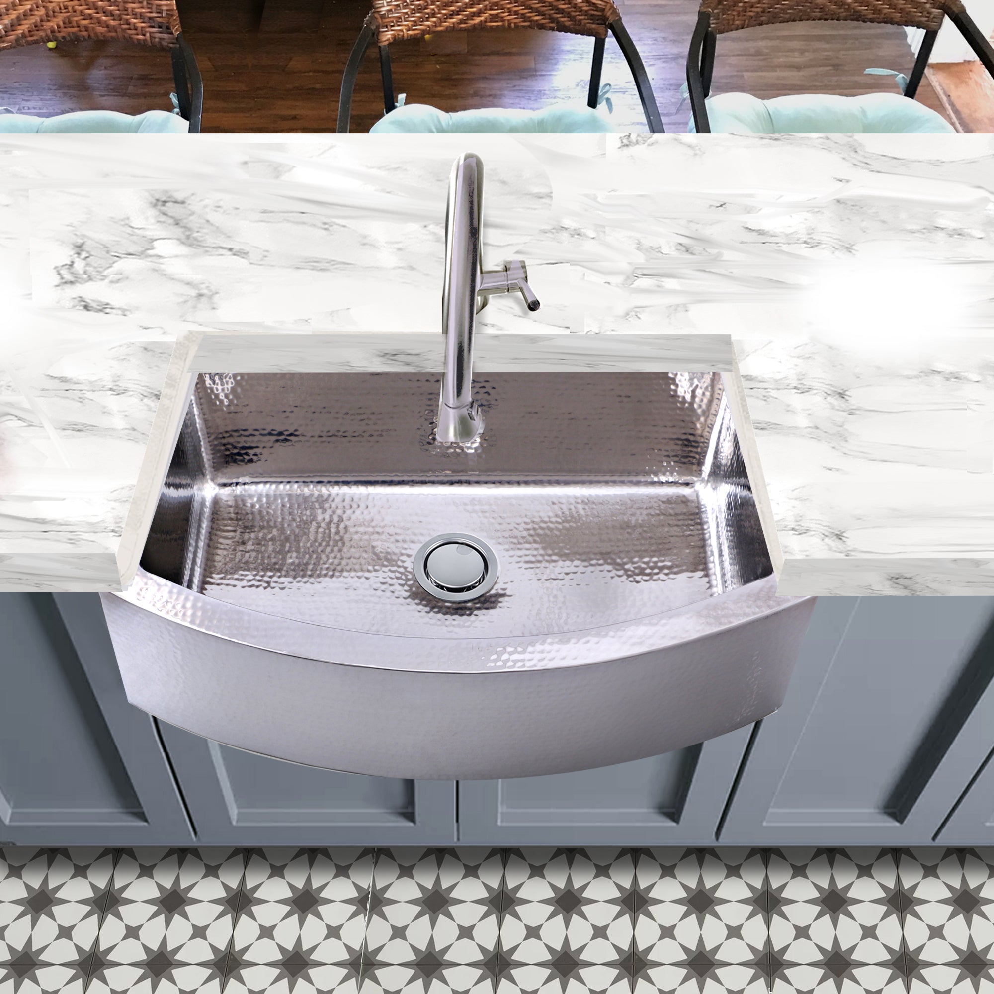 Nantucket FSSH3322 hammered stainless farmhouse sink, view 8