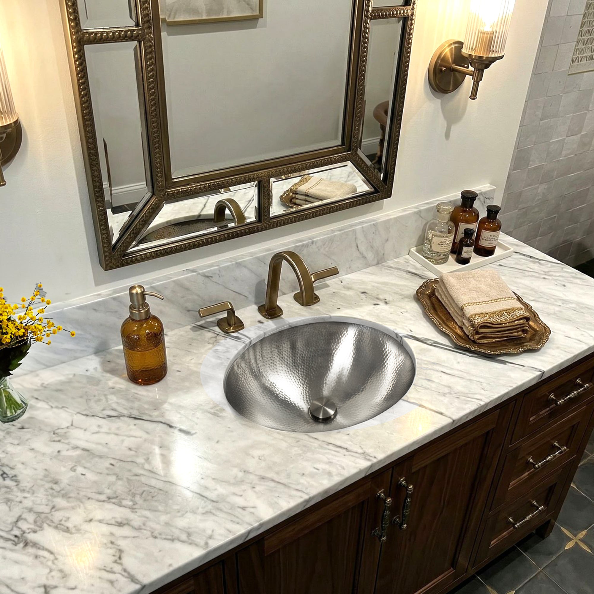 Nantucket OVS2017 hammered stainless oval bathroom sink, view 2