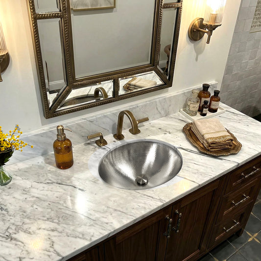 Nantucket OVS2017 hammered stainless oval bathroom sink, view 2