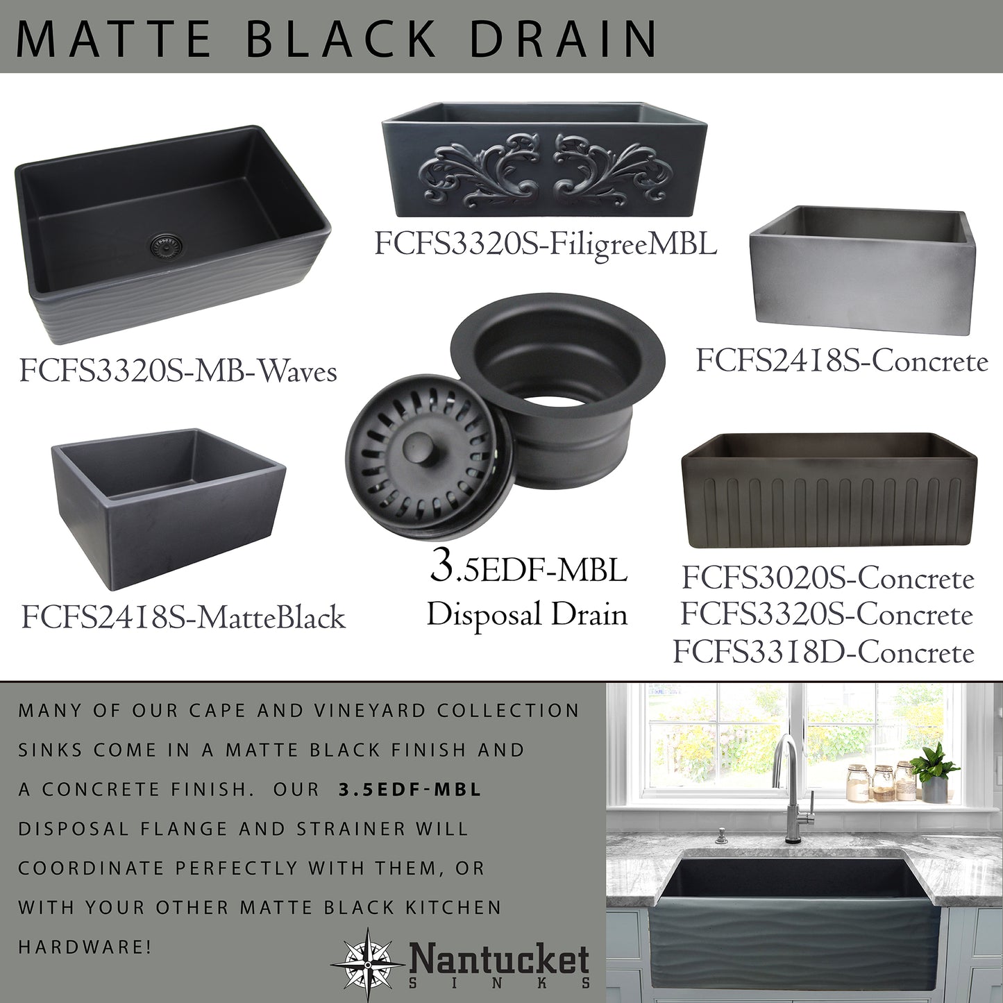 Nantucket FCFS3020S-MatteBlack fireclay sink, view 11