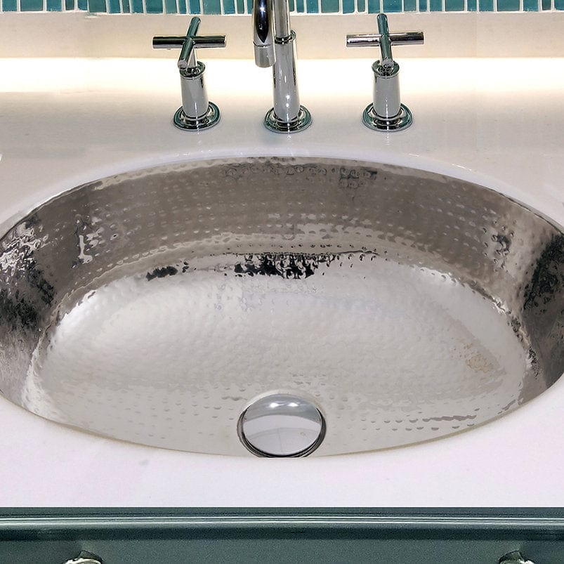 Nantucket Hand Hammered Stainless Steel Oval Undermount Bathroom Sink With Overflow - OVS-OF
