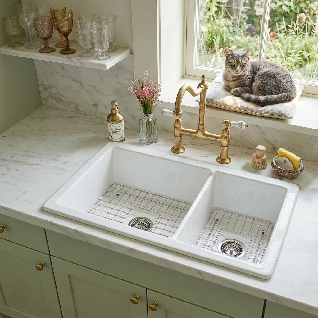 Nantucket Wellfleet-36OSW-DBL fireclay double bowl sink, view 9