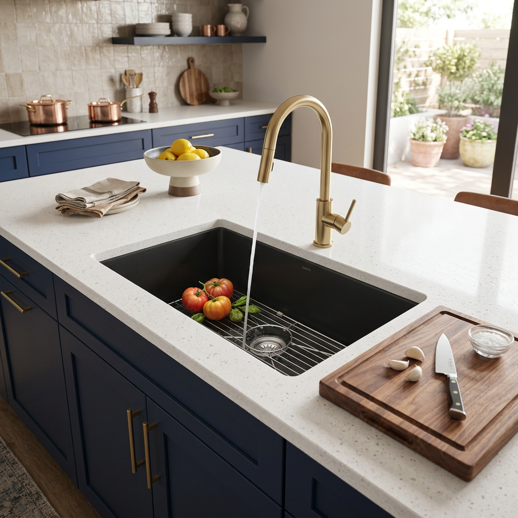 Nantucket Orleans3018-MB matte black fireclay sink, view 2