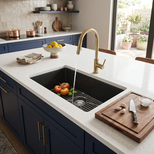 Nantucket Orleans3018-MB matte black fireclay sink, view 2